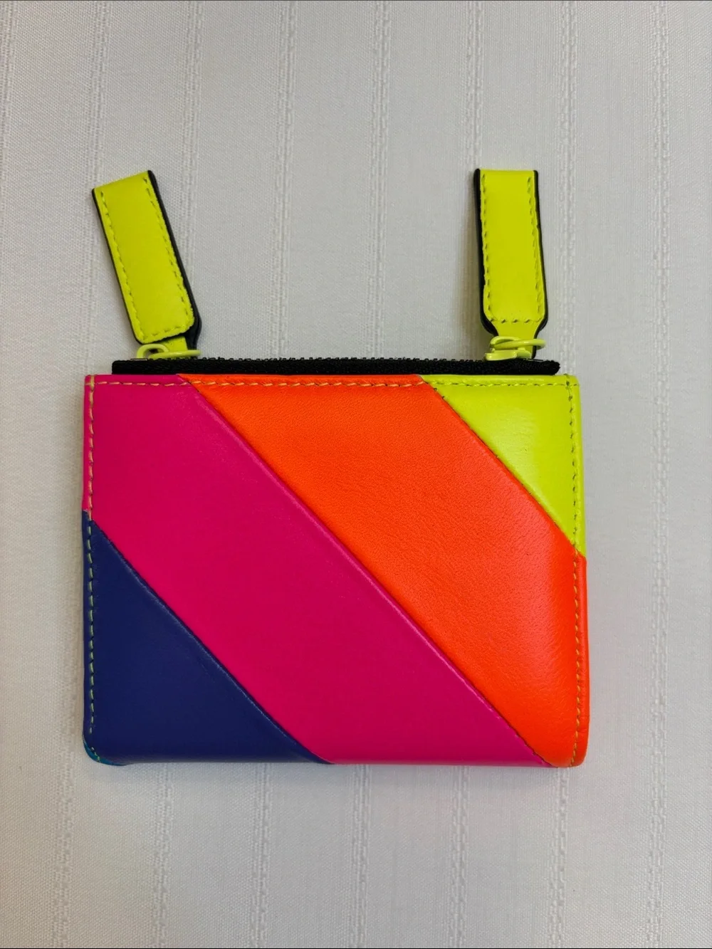 Kurt Geiger Neon Colorblock Leather Zip Card Pouch